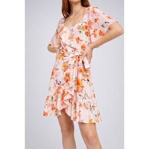 TANYA TAYLOR | NWT Anastasia Silk Faux-Wrap Dress in Pink Floral, Size 16